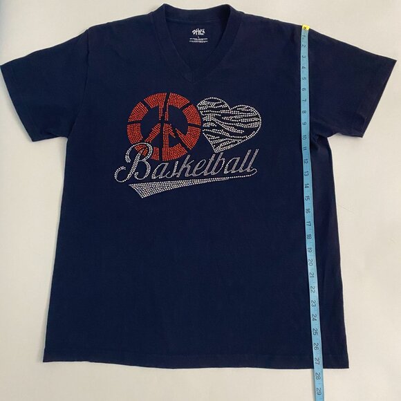 Peace ♥ Basketball Rhinestone V-Neck Tee Black Shaka Wear Women’s Large - Picture 7 of 10